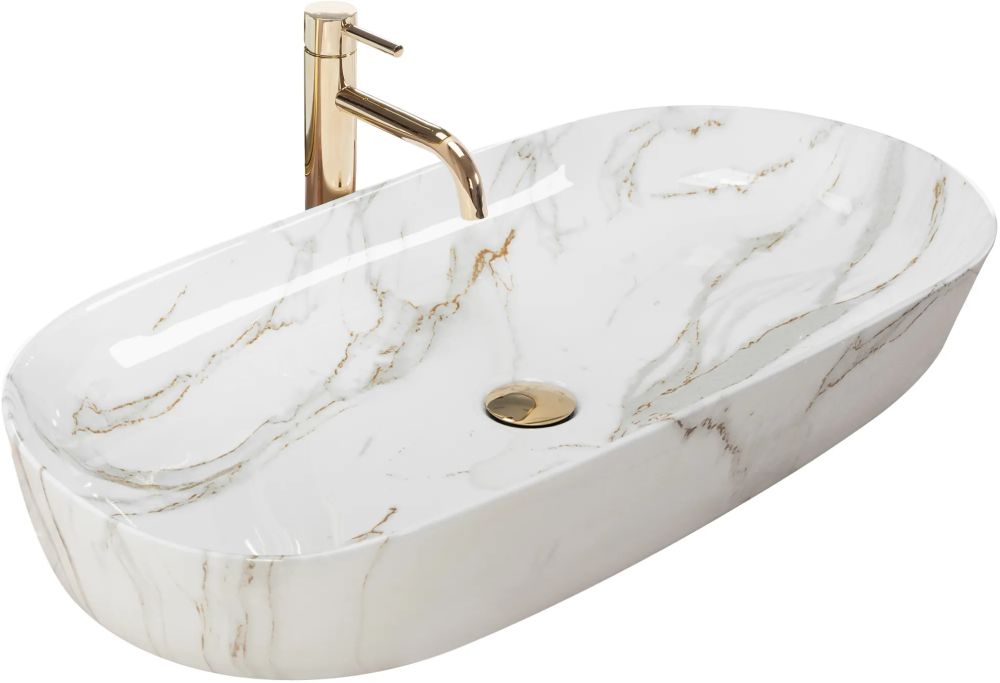 Rea Cleo Shiny Aiax umywalka 81x41 cm nablatowa owalna kamień REA-U8404