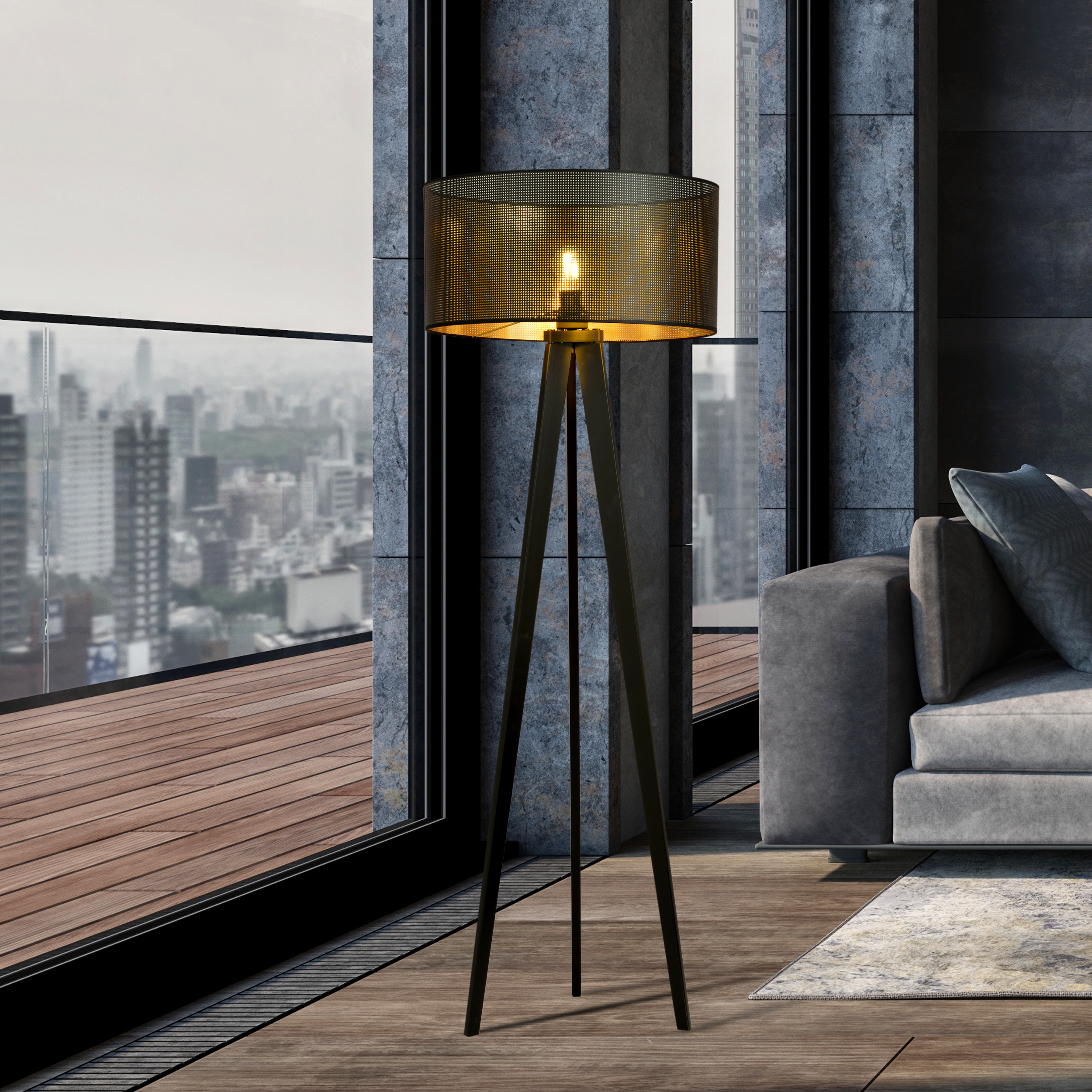 Emibig Aston lampa stojąca 1x15 W czarna-złota 1148/LP1