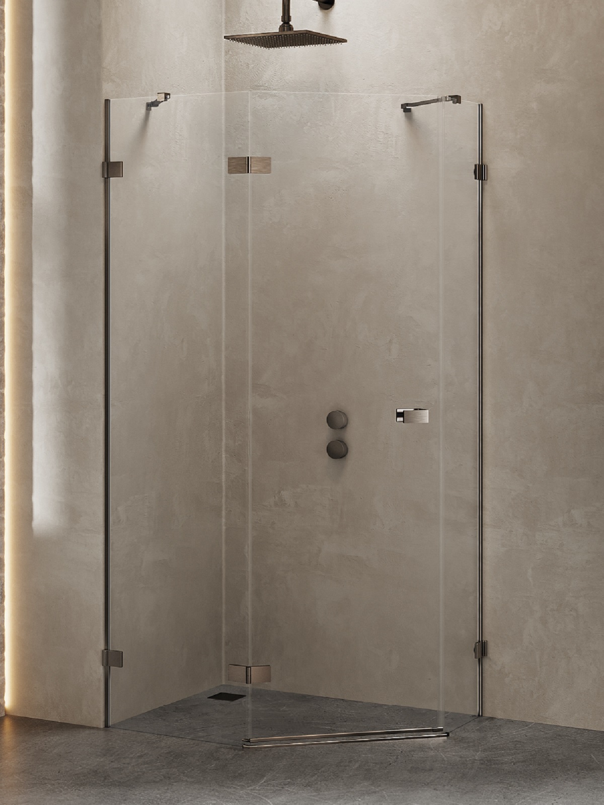 New Trendy Avexa kabina prysznicowa 100x80 cm pięciokątna lewa gunmetal szczotkowany/szkło przezroczyste EXK-3837