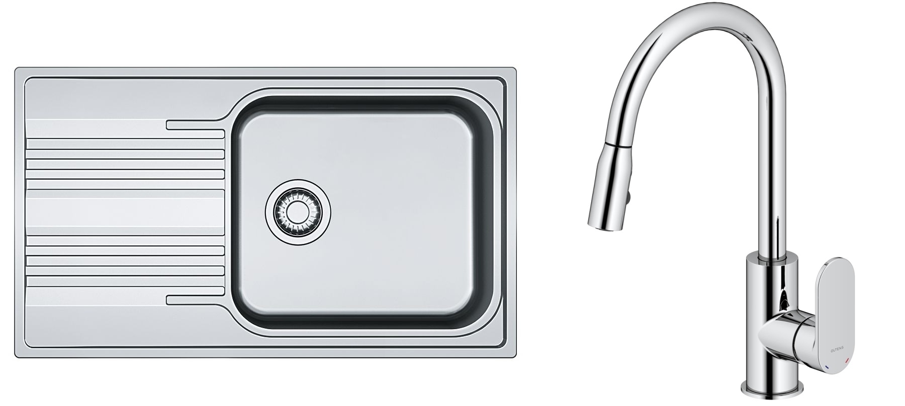 Zestaw Franke Smart SRL 611-86 XL zlewozmywak stalowy 86x50 cm z baterią kuchenną Oltens Lista len/chrom (1010368324, 35202100) - Wysyłka w 24h