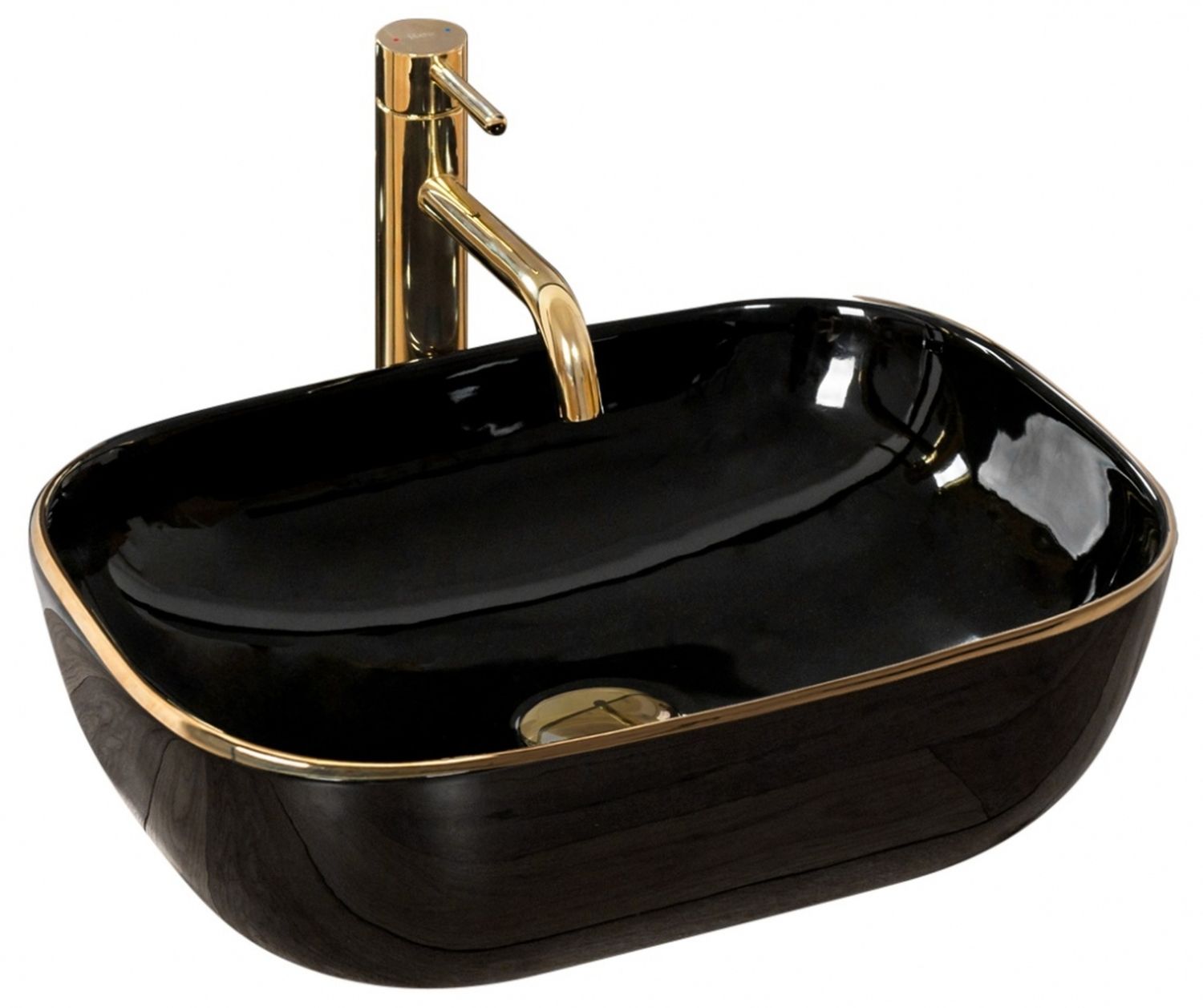 Rea Belinda Black Gold Edge umywalka 46x33 cm nablatowa prostokątna czarna/złota REA-U8796