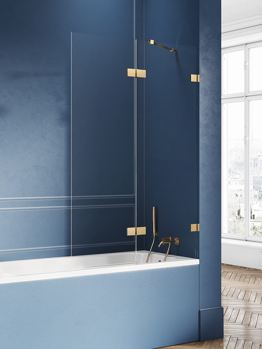 New Trendy Avexa Gold Brushed parawan nawannowy 100 cm prawy złoty szczotkowany/szkło przezroczyste EXK-2011 - Wysyłka w 24h