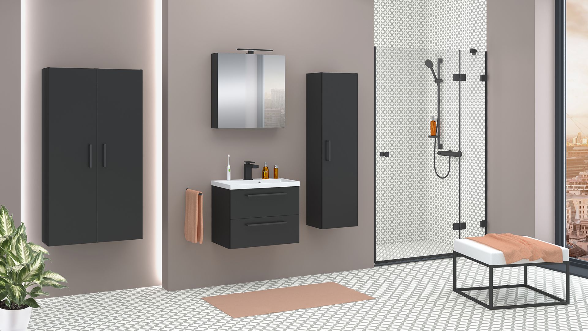 Astor Nicole umywalka z szafką 60 cm czarna AM-NOU-600-23