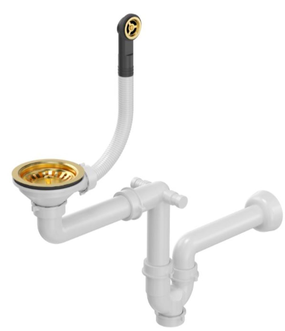 Quadron Save Space odpływ zlewozmywakowy zatyczkowy 3 1/2" z syfonem 1-komorowy PVD złoty M1SSG5 - Wysyłka w 24h