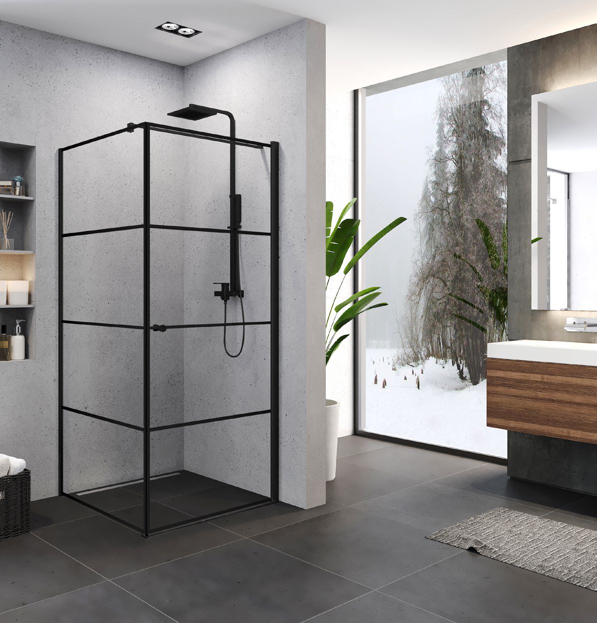 New Trendy Superia Black kabina prysznicowa 90 cm kwadratowa lewa czarny mat/wzór pasy K-0596