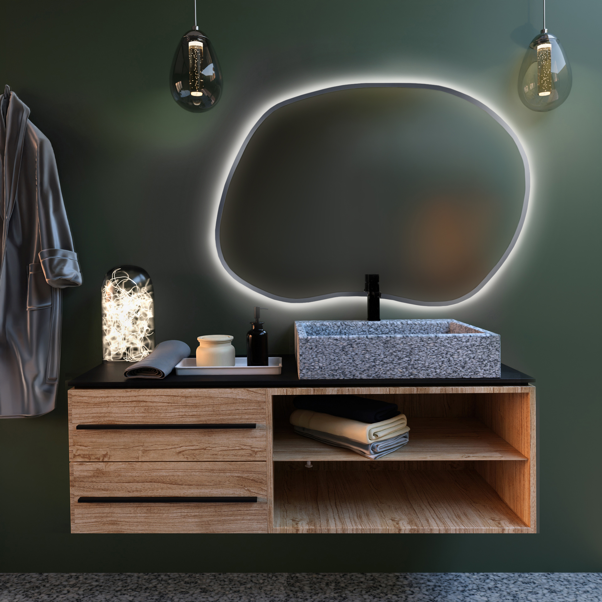 Baltica Design Bright Stain II lustro 90x64 cm srebrne barwa światła ciepła z włącznikiem bezdotykowym