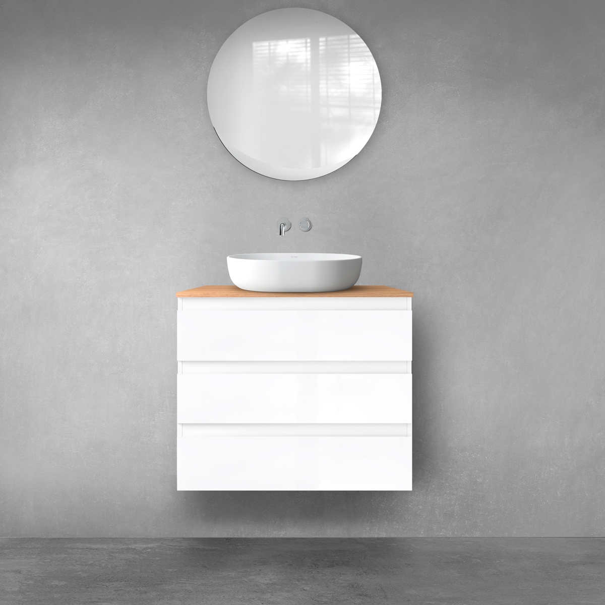 Oltens Vernal zestaw mebli łazienkowych 80 cm z blatem biały połysk/dąb 68458000 - Wysyłka w 24h