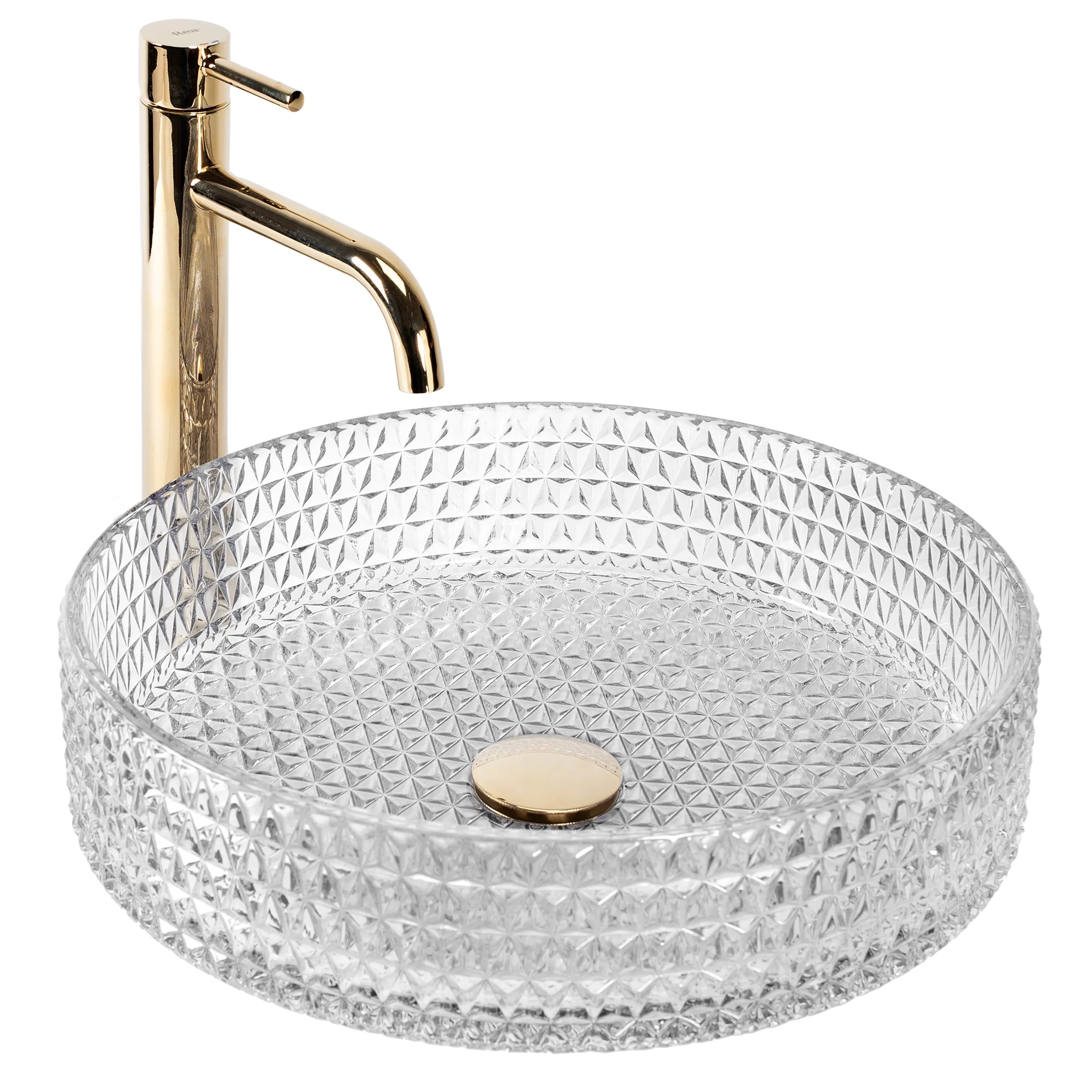 Rea Cristal umywalka 39x39 cm okrągła nablatowa transparentna REA-U8881 - Wysyłka w 24h