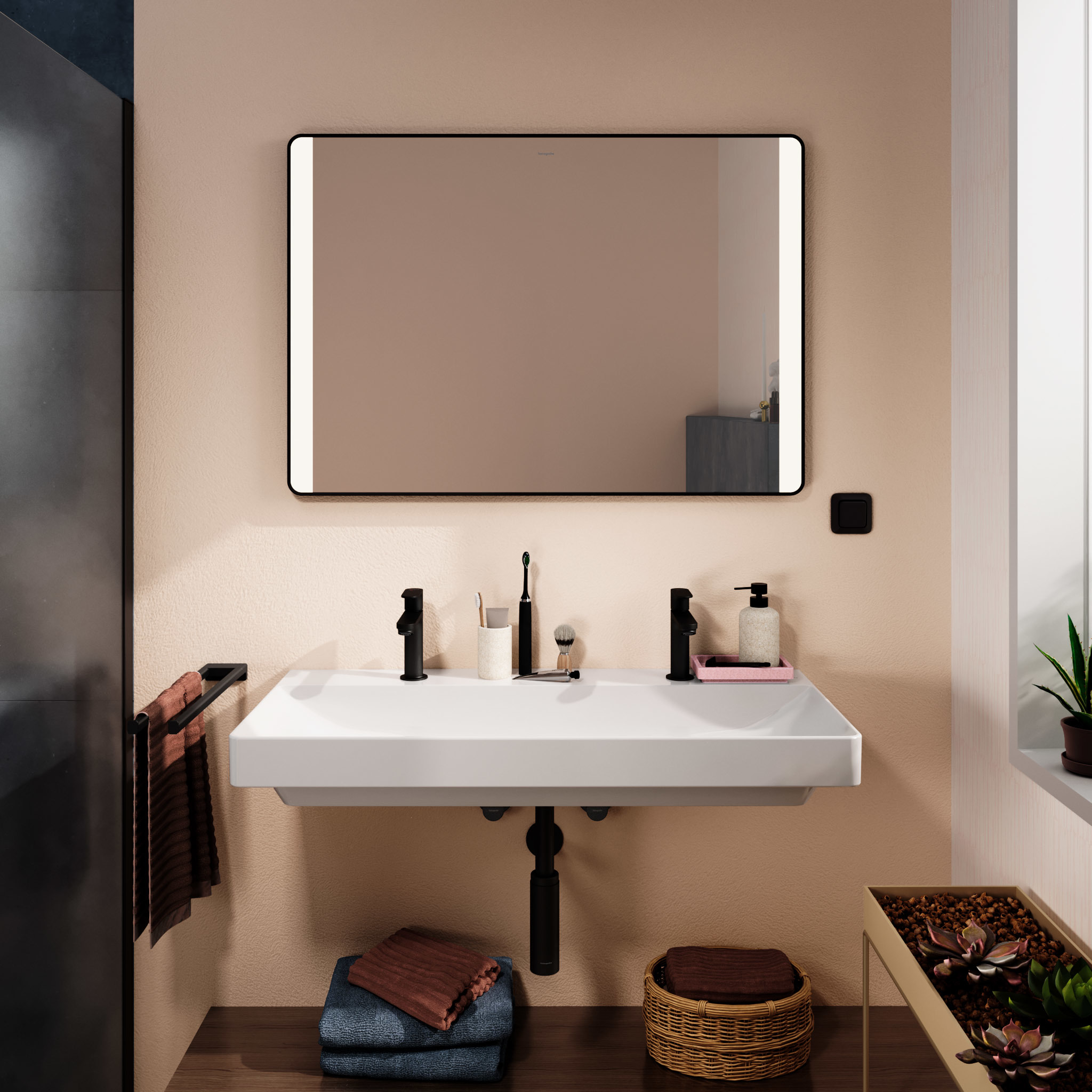 Hansgrohe Xarita Lite Q lustro 100x70 cm prostokątne z oświetleniem czarny mat 54964670