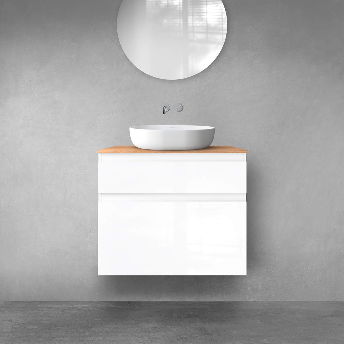 Oltens Vernal zestaw mebli łazienkowych 80 cm z blatem biały połysk/dąb 68223000 - Wysyłka w 24h