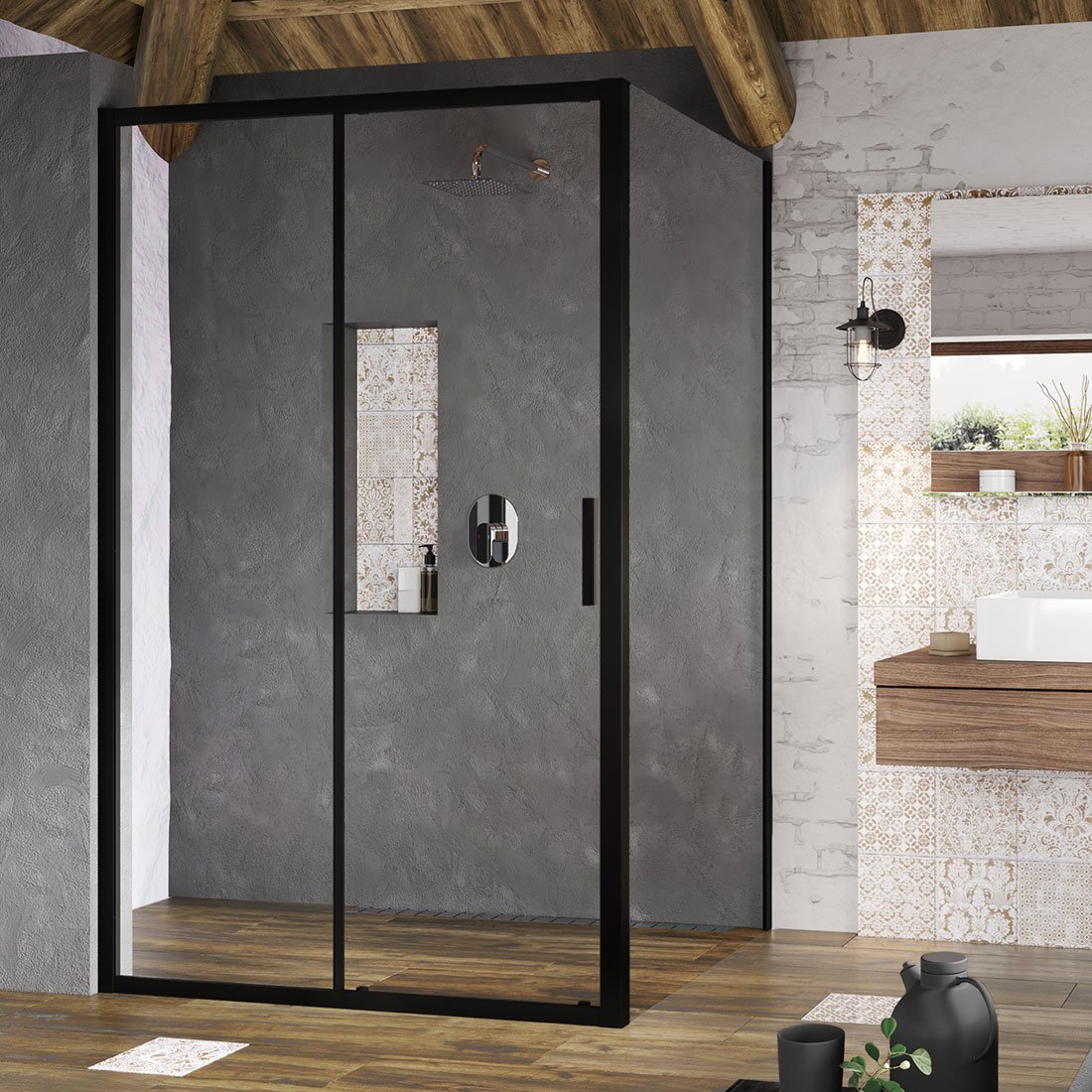 Ravak Blix Slim BLSPS-80 ścianka prysznicowa 80 cm stała czarny mat/szkło przezroczyste X9BM40300Z1 - Wysyłka w 24h
