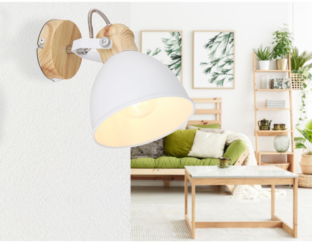 Globo Lighting Wiho kinkiet 1x40W biały/drewno 54018-1
