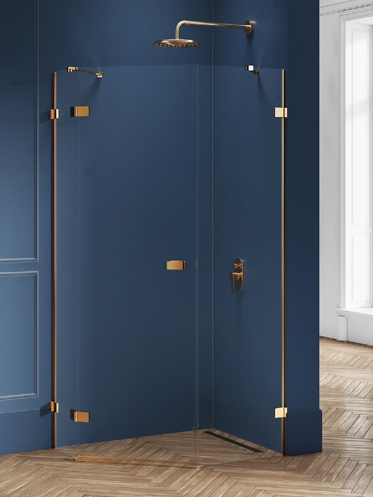 New Trendy Avexa Gold Brushed kabina prysznicowa 100x80 cm pięciokątna lewa złoty szczotkowany/szkło przezroczyste EXK-3859
