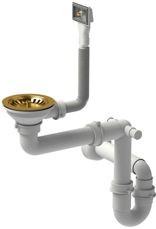 Quadron Save Space odpływ zlewozmywakowy zatyczkowy 3 1/2" z syfonem 1-komorowy PVD złoty M1SSS5