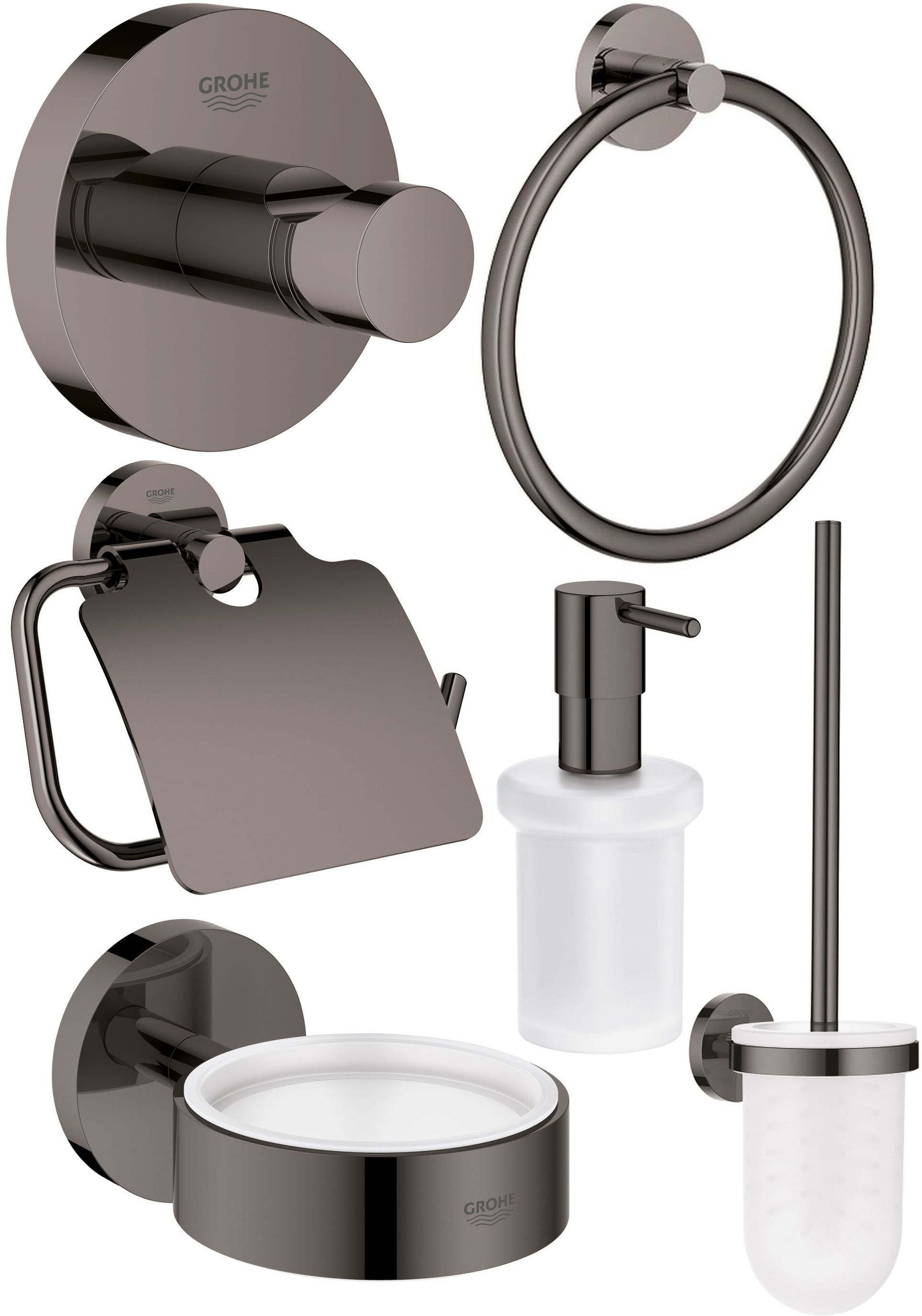 Grohe Essentials zestaw akcesoriów łazienkowych hard graphite (40364A01, 40367A01, 40374A01, 40365A01, 40369A01, 40394A01)