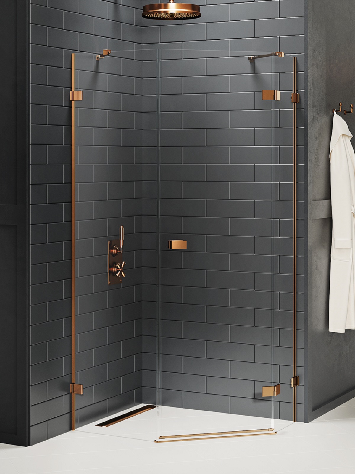 New Trendy Avexa Copper kabina prysznicowa 100x80 cm pięciokątna prawa miedź szczotkowana/szkło przezroczyste EXK-3825