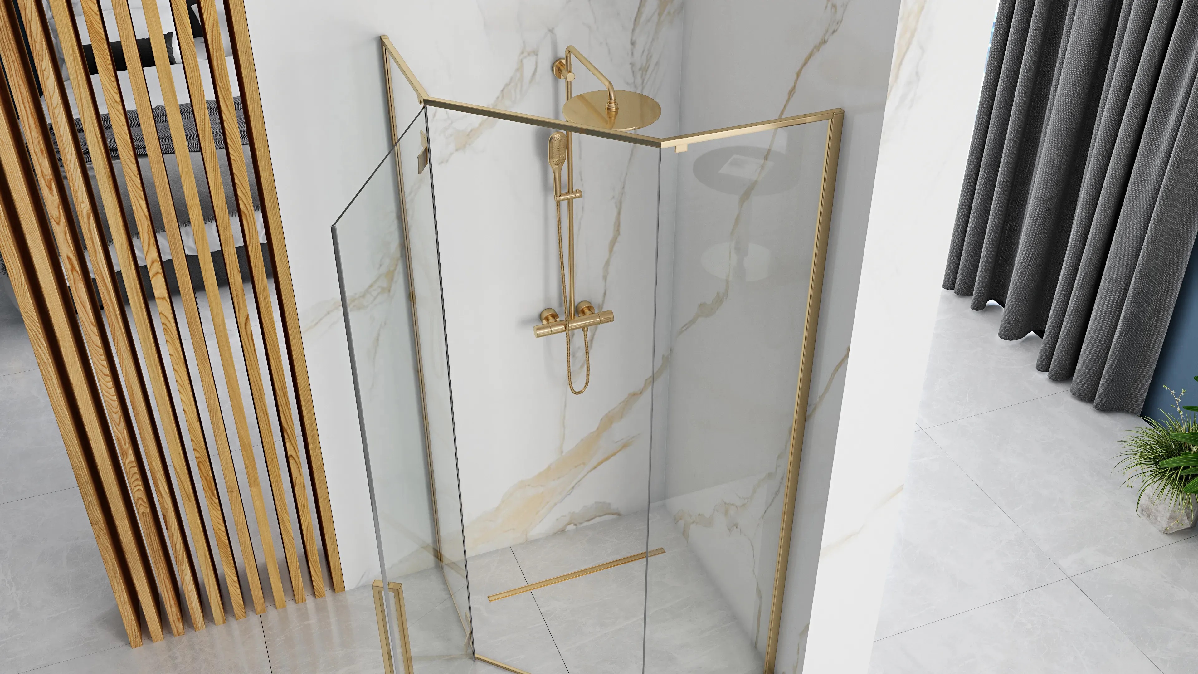 Rea Diamond Gold kabina prysznicowa 100x100 cm pięciokątna złoty/szkło przezroczyste REA-K6616