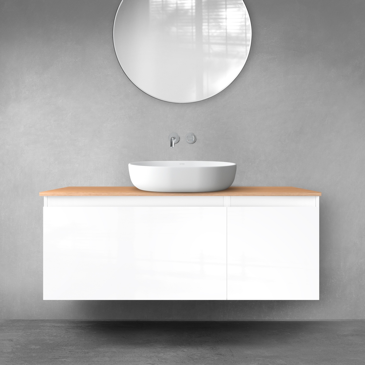 Oltens Vernal zestaw mebli łazienkowych 120 cm z blatem biały połysk/dąb 68252000 - Wysyłka w 24h