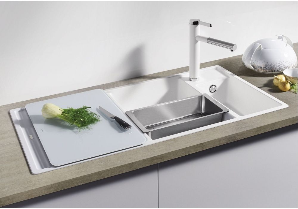 Blanco Axia III 6 S zlewozmywak 100x51 cm z Silgranit PuraDur prawy ze szklaną deską czarny 525850