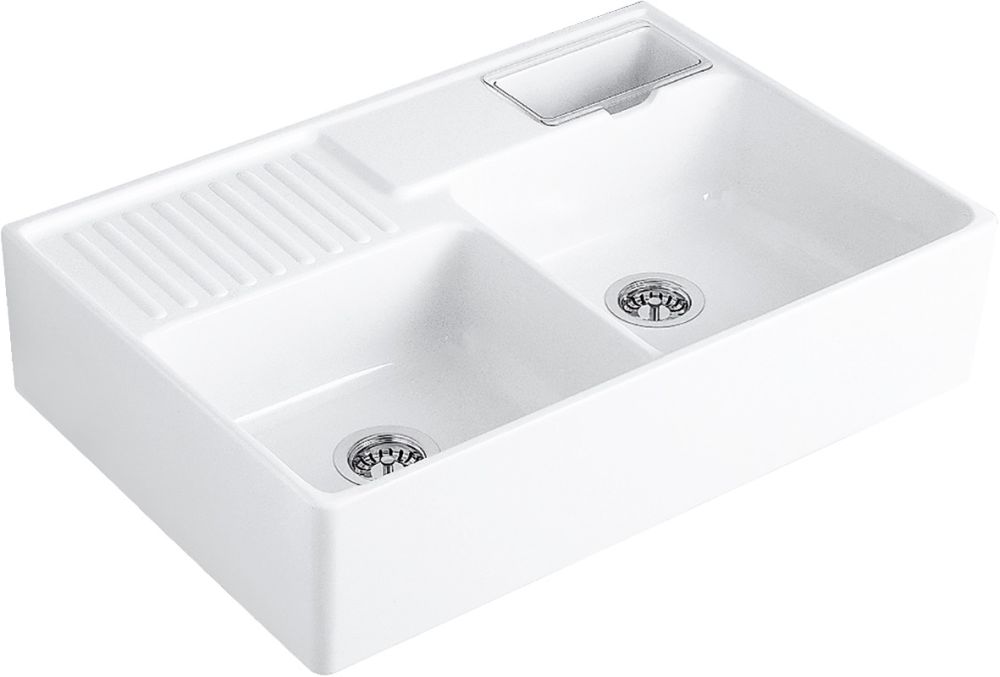 Villeroy & Boch Double-Bowl zlewozmywak ceramiczny 89,5x63 cm CeramicPlus Weiss Alpin Glossy 632391R1 - Wysyłka w 24h