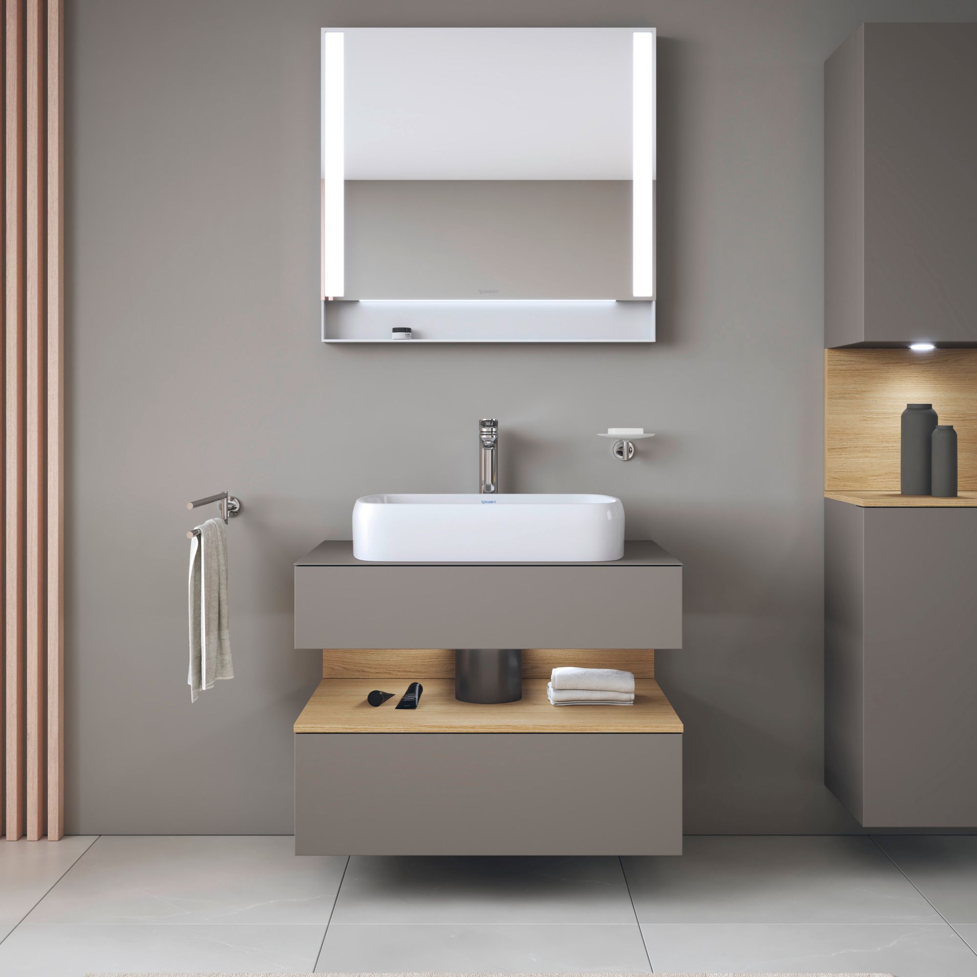 Duravit Qatego szafka 80 cm podumywalkowa wisząca bazalt mat/dąb QA4730030430010