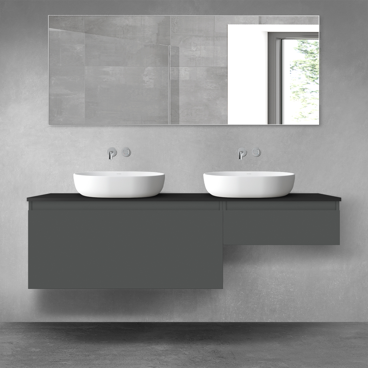 Oltens Vernal zestaw mebli łazienkowych 160 cm z blatem grafit mat/czarny mat 68354400 - Wysyłka w 24h