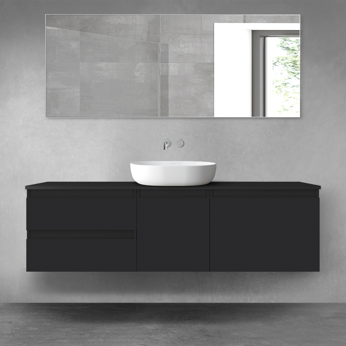 Oltens Vernal zestaw mebli łazienkowych 160 cm z blatem czarny mat 68408300 - Wysyłka w 24h