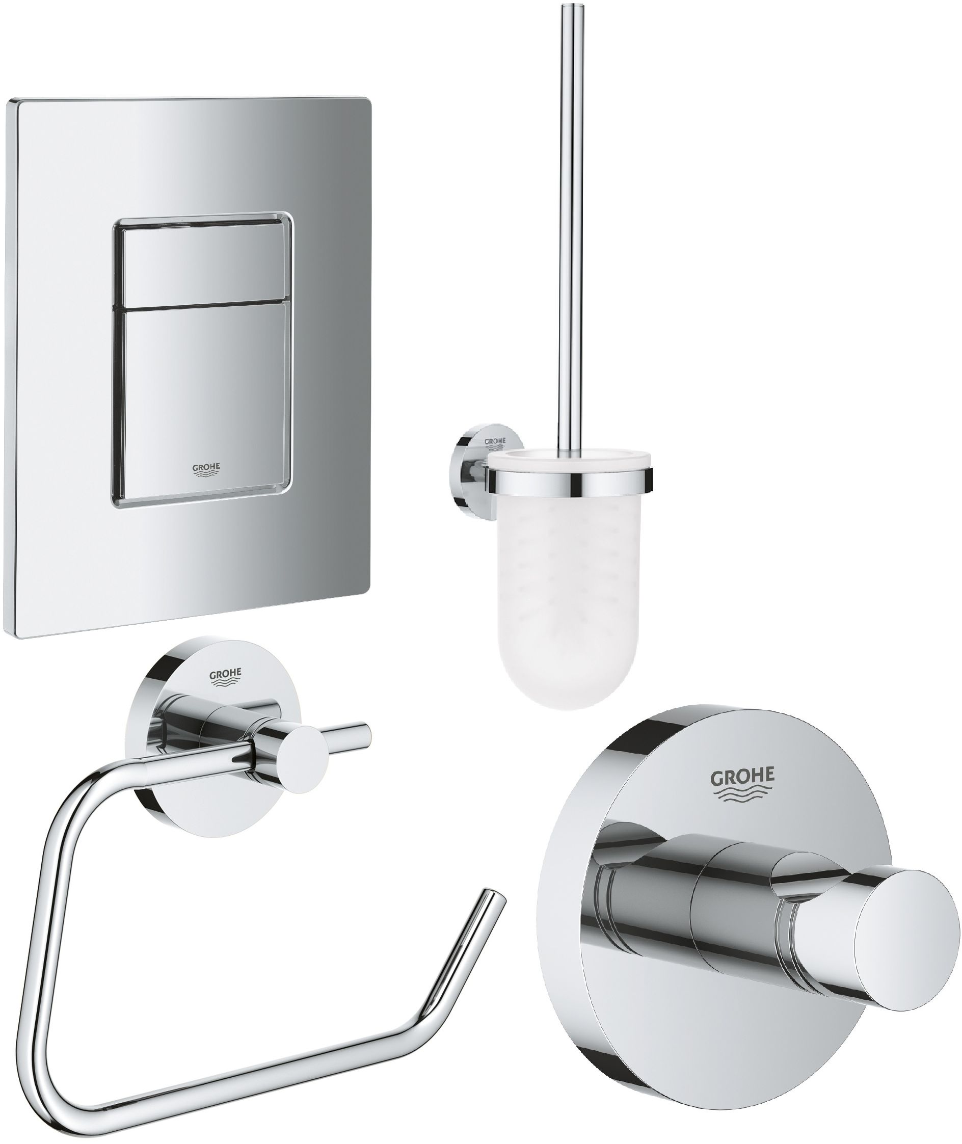 Zestaw Grohe Skate Cosmopolitan przycisk spłukujący z zestawem akcesoriów Essentials chrom (38732000, 40374001, 40364001, 40689001) - Wysyłka w 24h