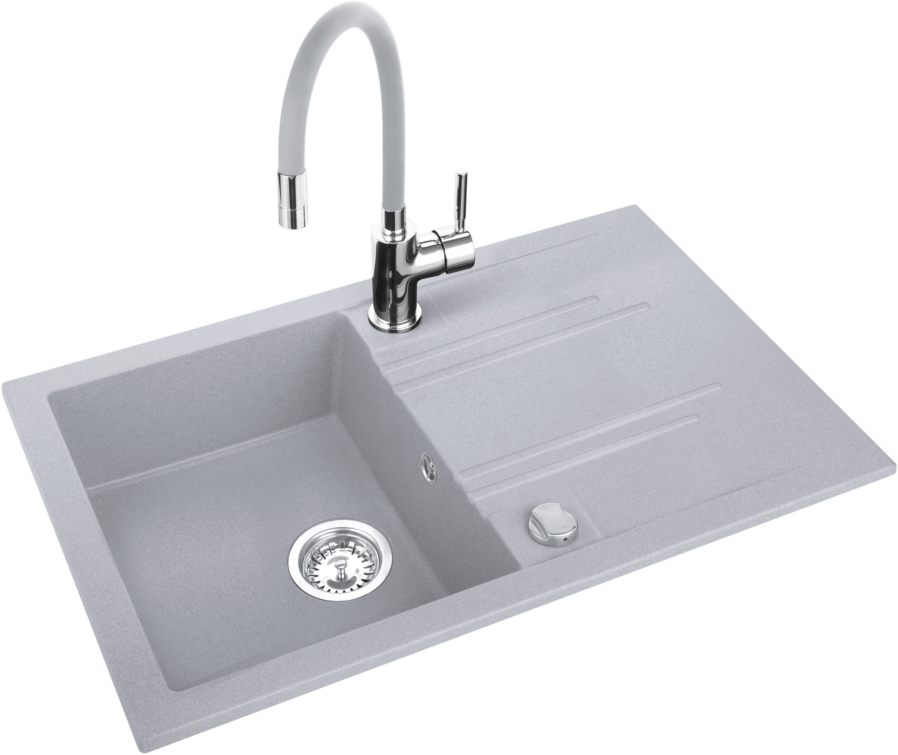 Ferro Mezzo II zlewozmywak granitowy 78x48 cm z baterią Zumba szary/srebrny DRGM48/78GA-SET1-PL - Wysyłka w 24h