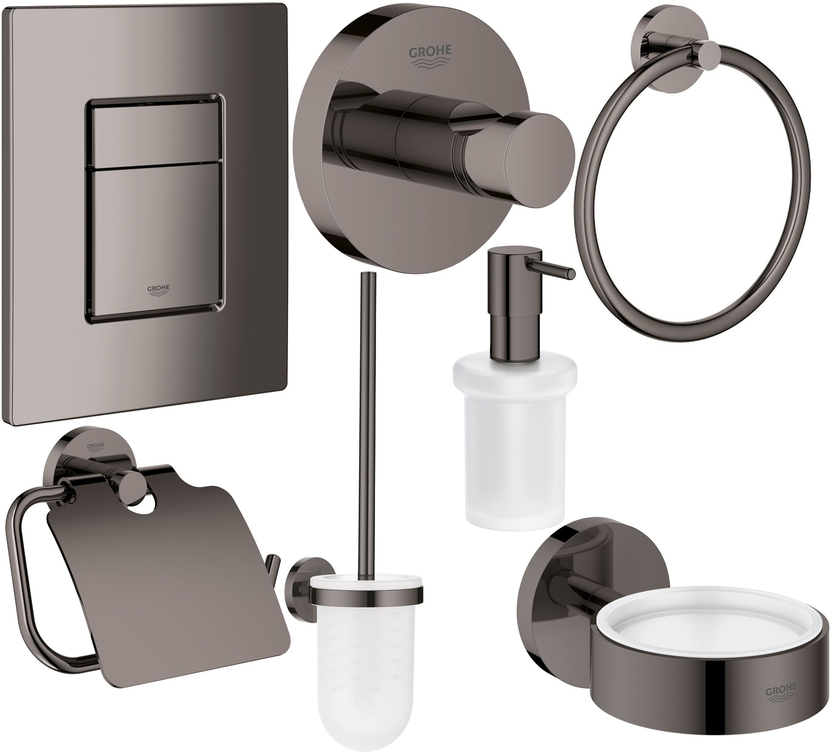 Zestaw Grohe Skate Cosmopolitan przycisk spłukujący z zestawem akcesoriów Essentials brushed hard graphite (38732AL0, 40364AL1, ...