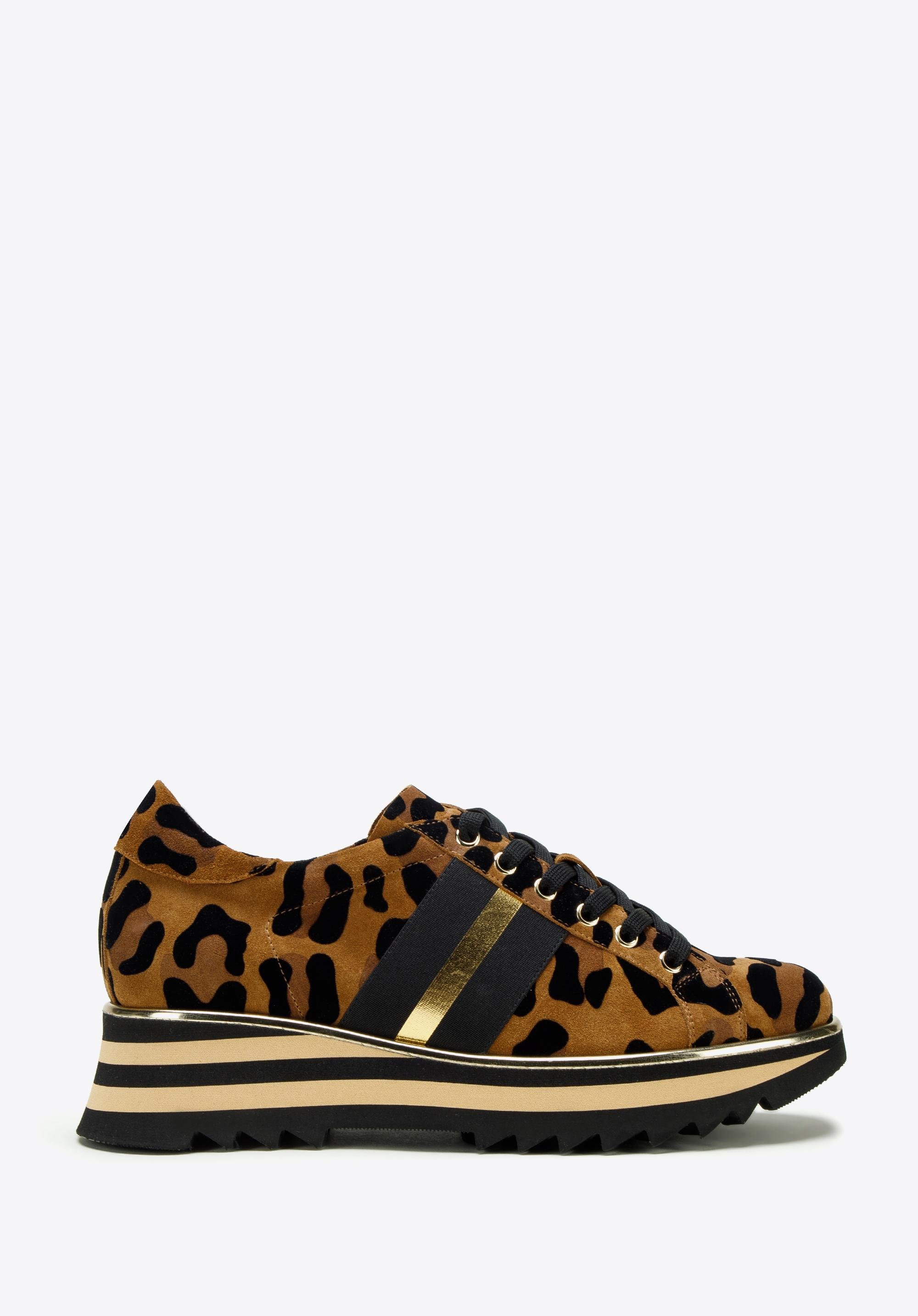 Damskie sneakersy zamszowe w zwierzęcy wzór brązowo-czarne
