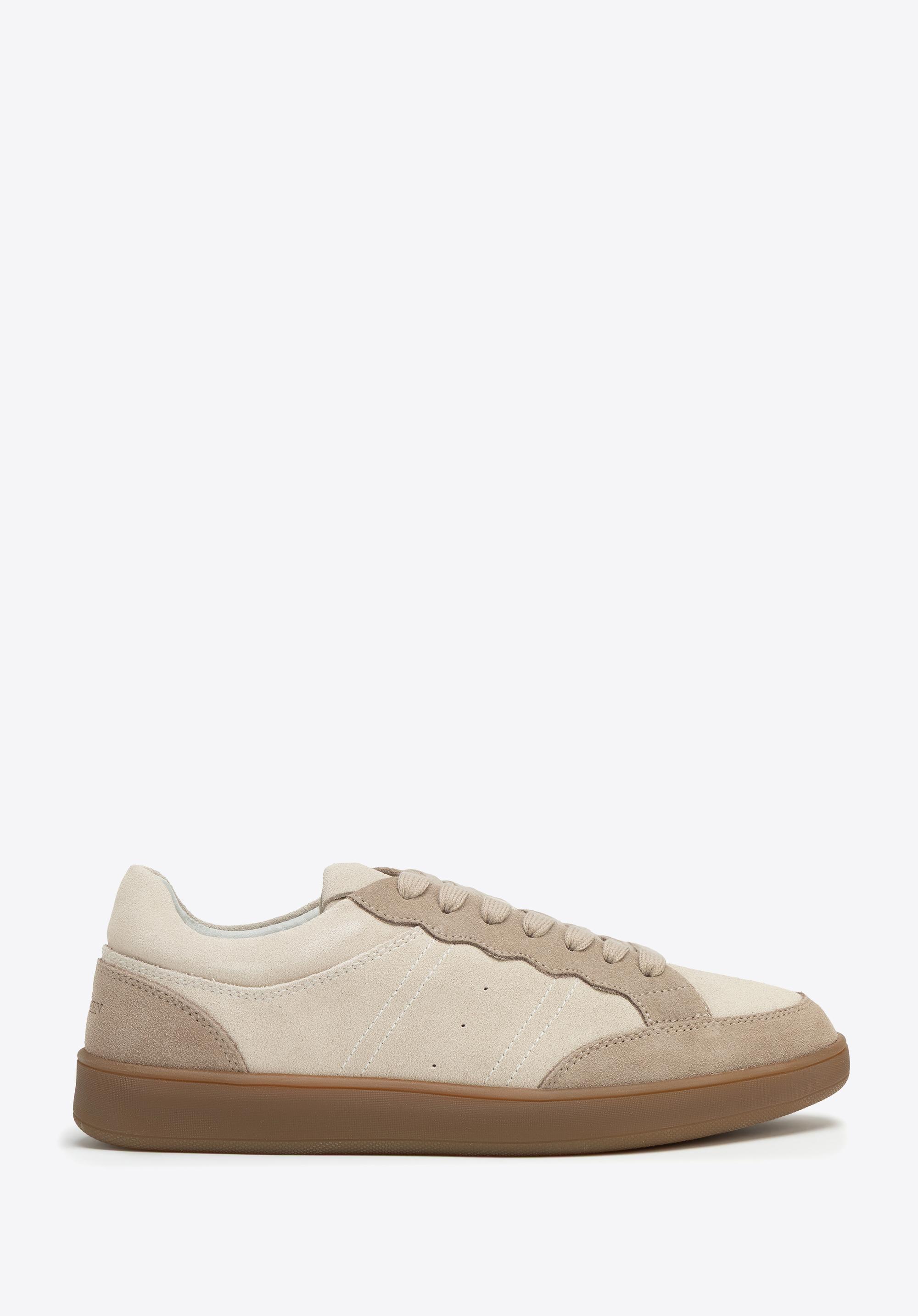Zamszowe sneakersy ze wstawkami z ekoskóry brązowe