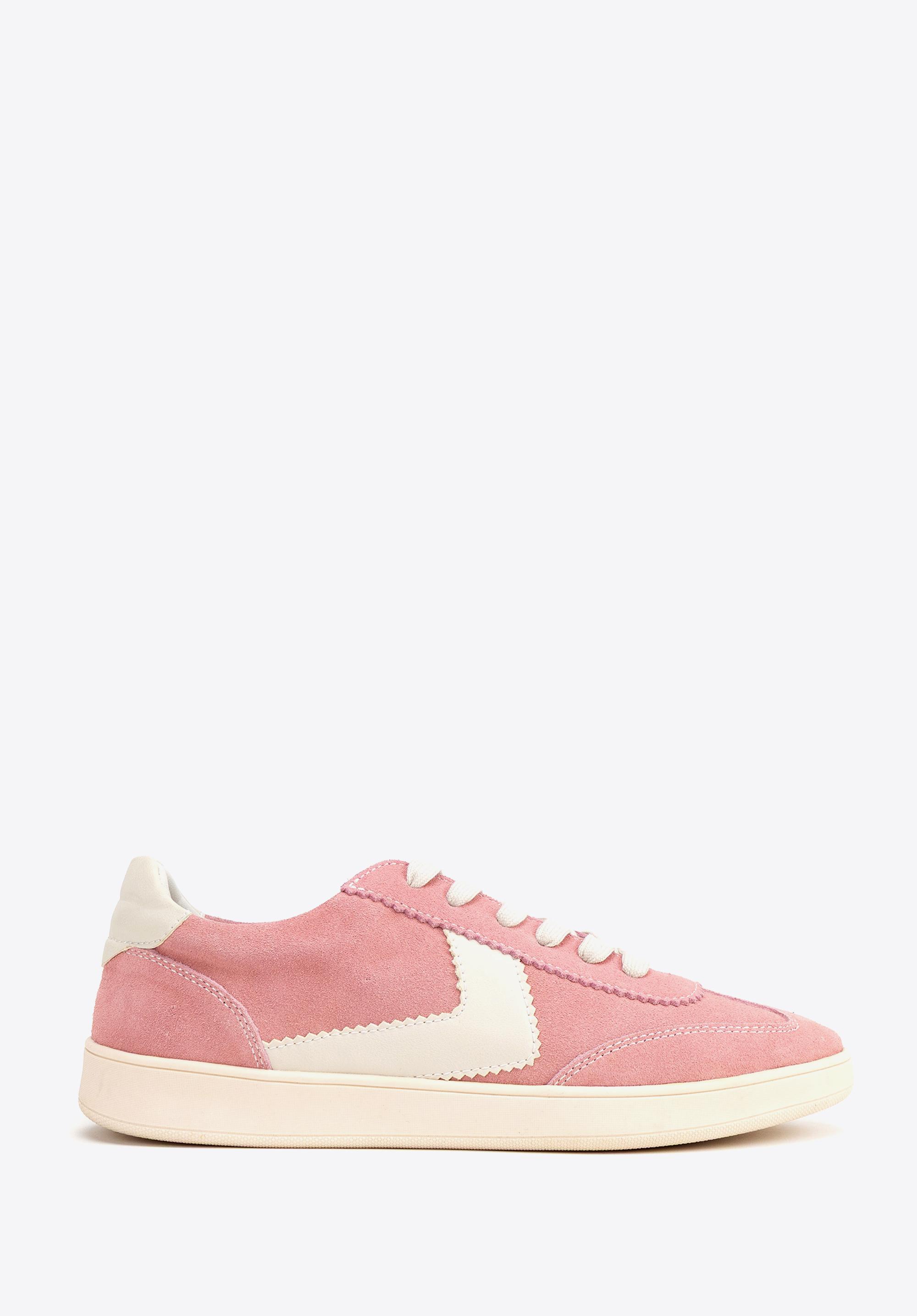 Zamszowe sneakersy z kontrastowymi wstawkami z ekoskóry różowe