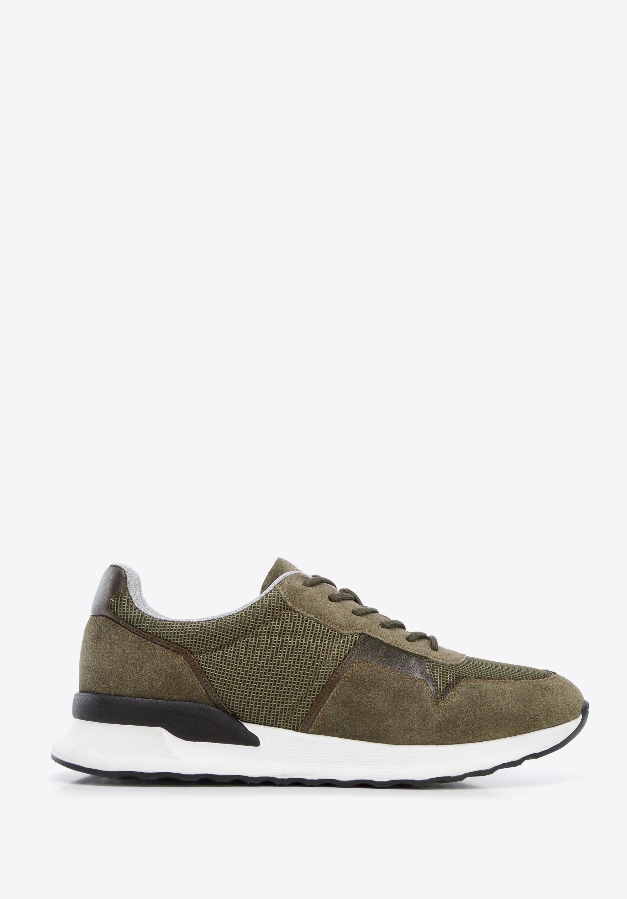 Męskie sneakersy zamszowe z elastycznymi wstawkami zielone