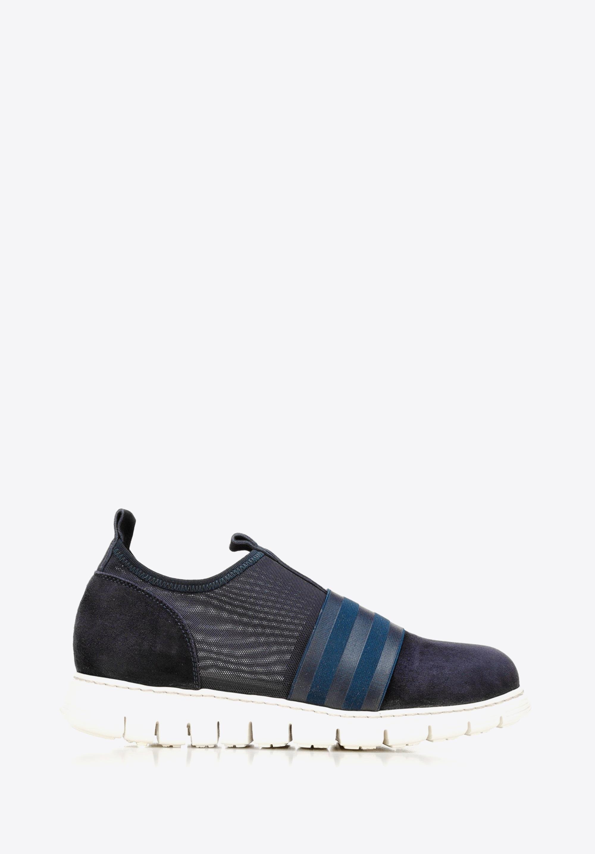 Damskie sneakersy zamszowe z gumką granatowe