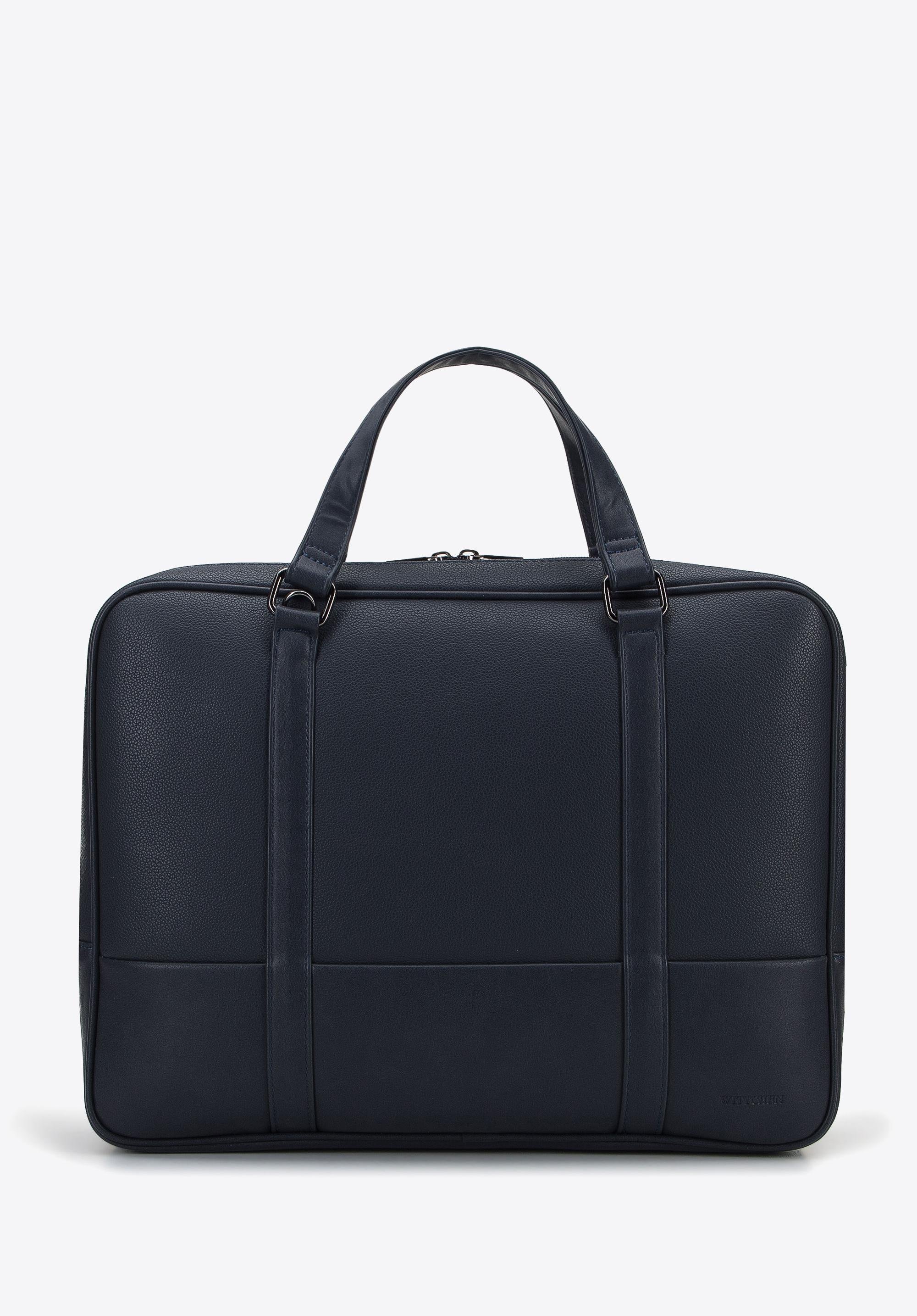 Torba na laptopa 15,6” z ekoskóry o dwóch fakturach dwukomorowa granatowa