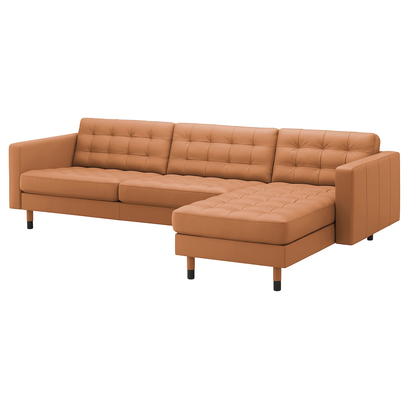 IKEA LANDSKRONA sofa 4-osobowa z szezlongiem, Grann/Bomstad złoto-brązowy/drewno/czarny, Szerokość: 280 cm