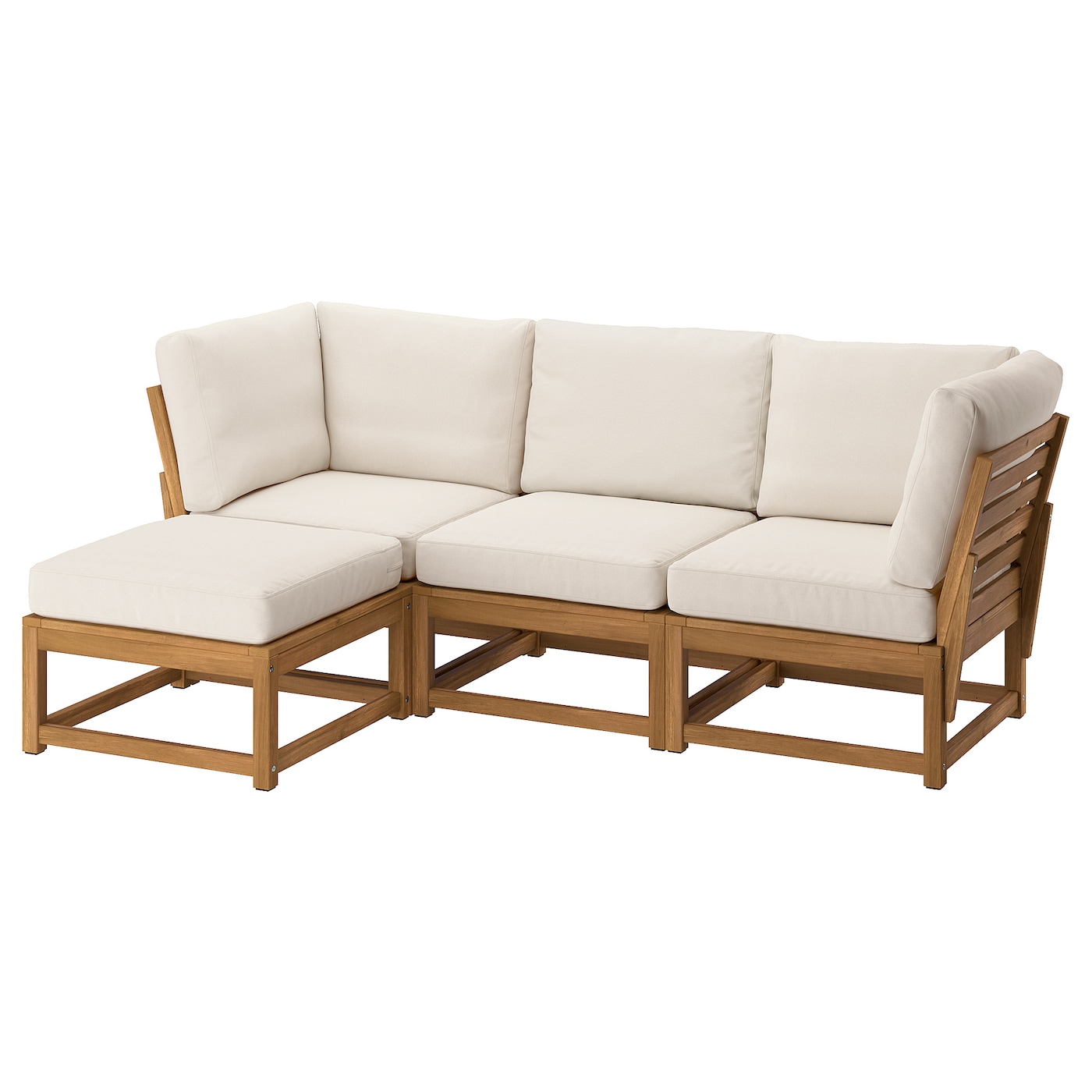IKEA NÄMMARÖ 3-osobowa sofa modułowa, zewn, z podnóżkiem bejca jasnobrązowa/Frösön/Duvholmen beżowy, Szerokość: 210 cm