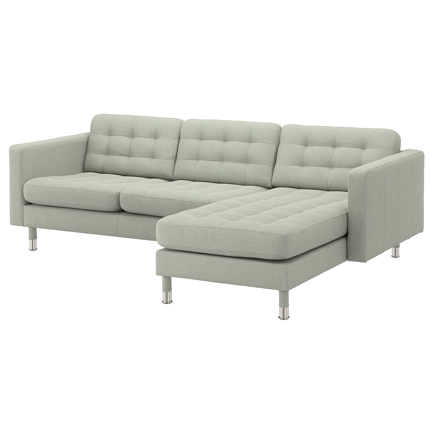 IKEA LANDSKRONA sofa 3-osobowa, z szezlongiem/Gunnared jasnozielony/metal, Szerokość: 240 cm