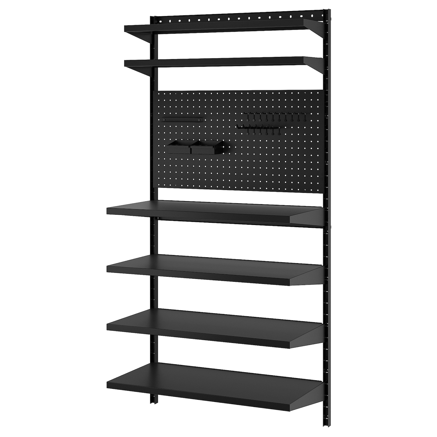 IKEA BROR półka ścienna kombinacja, z tablicą perforowaną/czarny, 88x30/45x180 cm