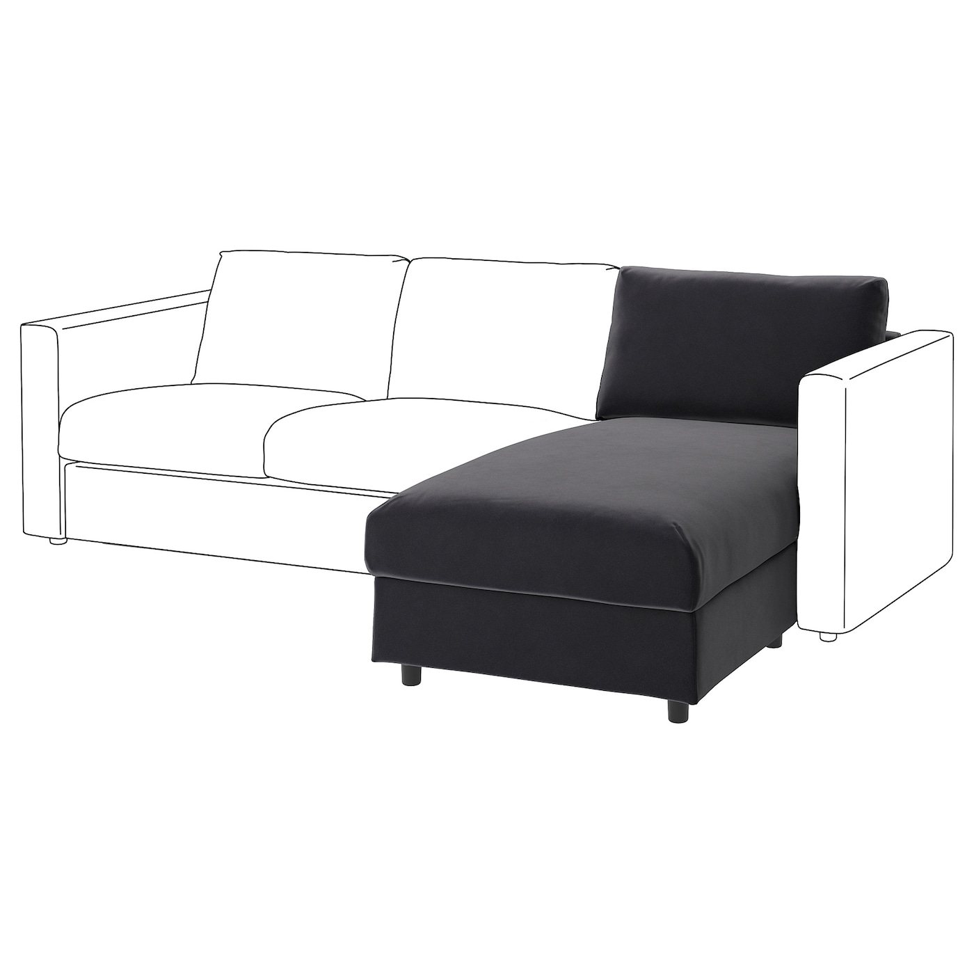 IKEA VIMLE sekcja leżanka, Djuparp ciemnoszary, Wysokość z poduchami oparcia: 83 cm
