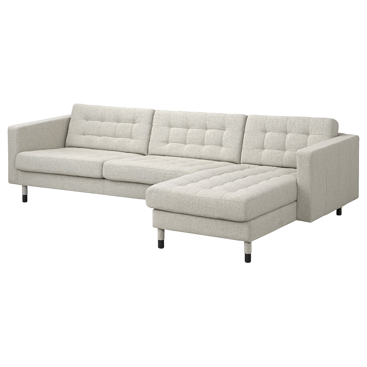 IKEA LANDSKRONA sofa 4-osobowa z szezlongiem, Gunnared beżowy/czarny/drewno, Głębokość szezlonga: 158 cm