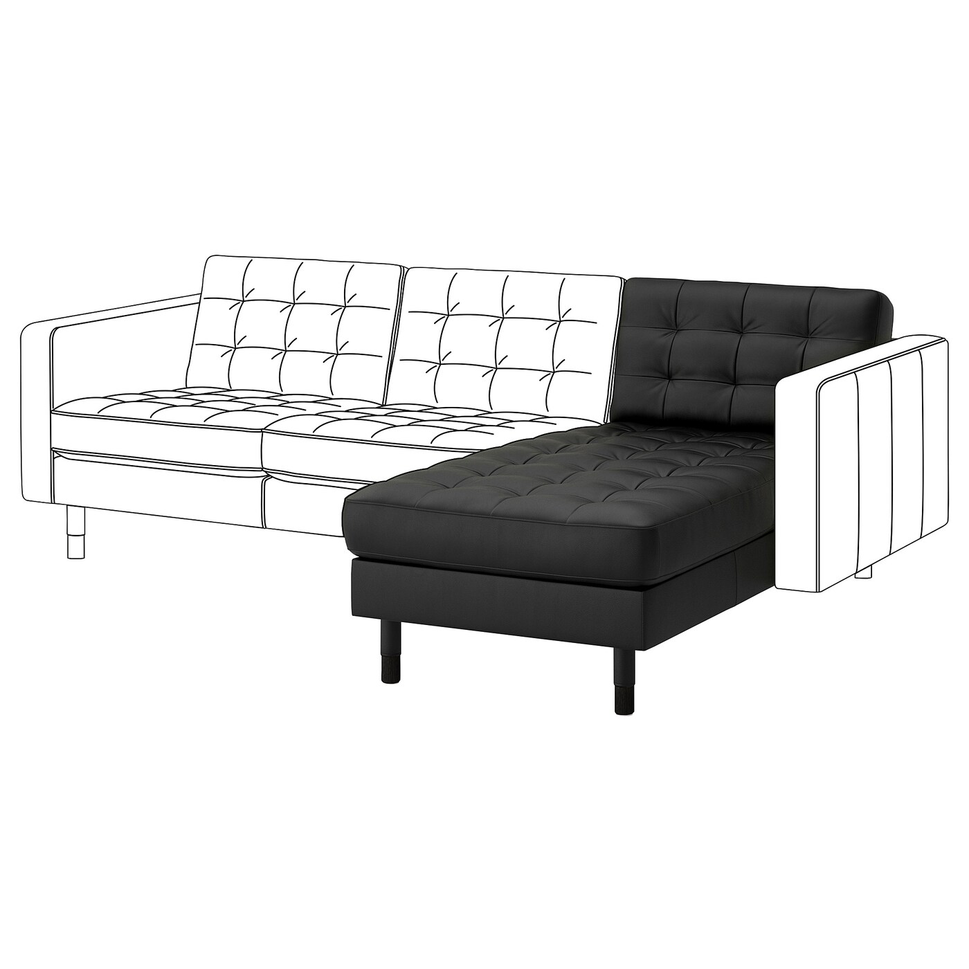 IKEA LANDSKRONA leżanka, dostawka, Grann/Bomstad czarny/drewno/czarny, Szerokość: 78 cm