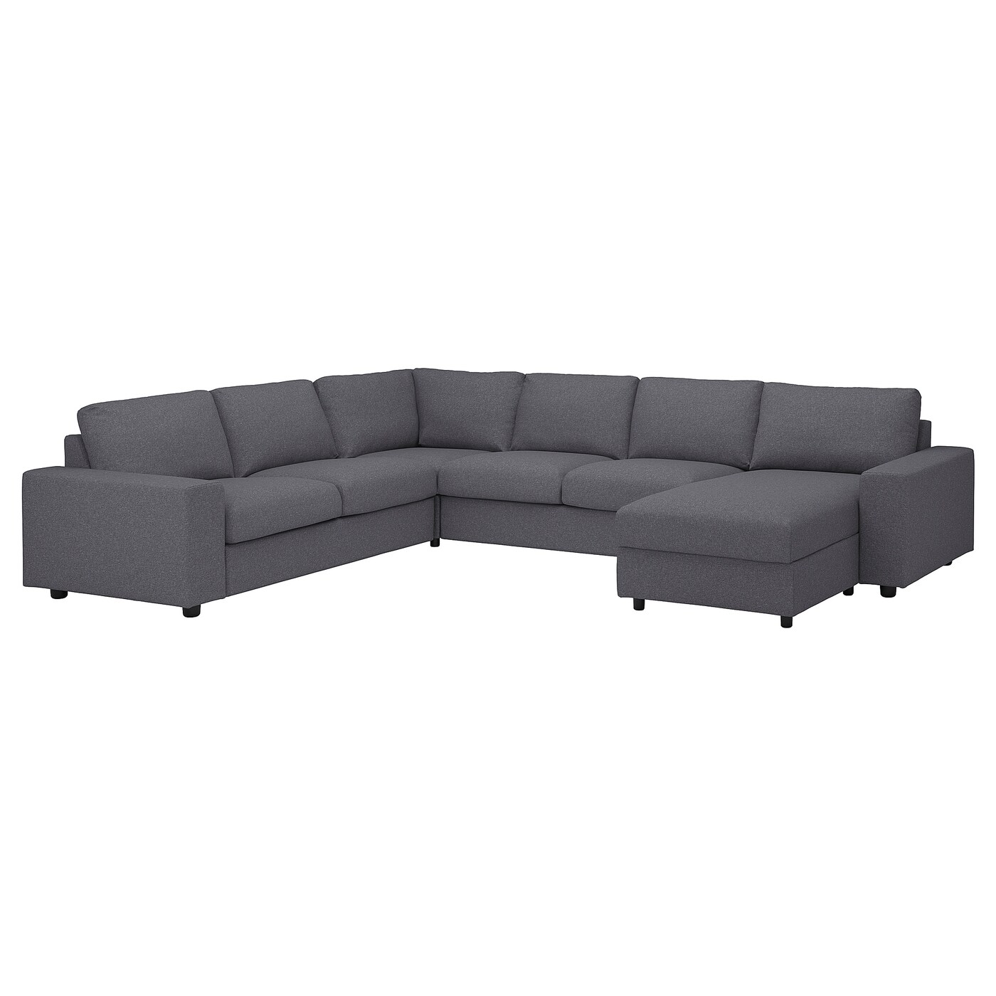 IKEA VIMLE narożna sofa 5o z szezl, z szerokimi podłokietnikami/Gunnared średnioszary, Wysokość z poduchami oparcia: 83 cm