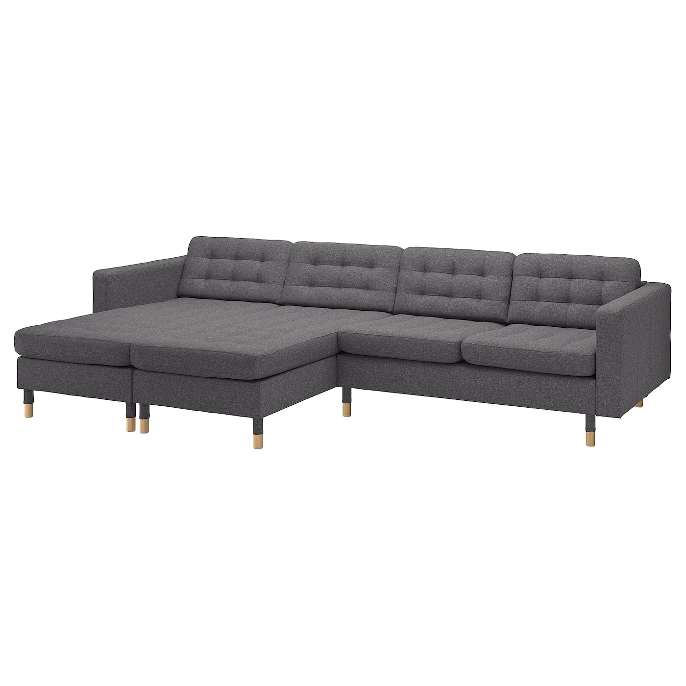 IKEA LANDSKRONA sofa 4 osobowa z szezlongiem, Gunnared ciemnoszary/drewno, Szerokość: 320 cm