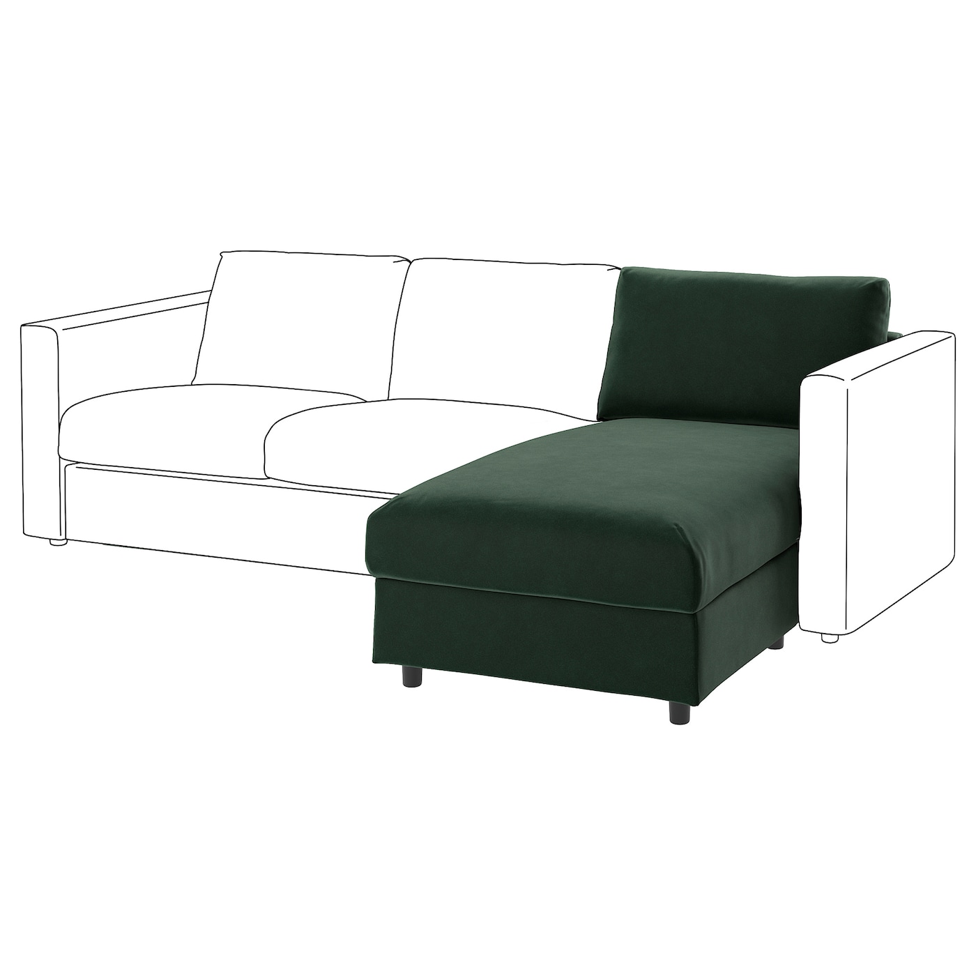 IKEA VIMLE sekcja leżanka, Djuparp ciemnozielony, Wysokość z poduchami oparcia: 83 cm