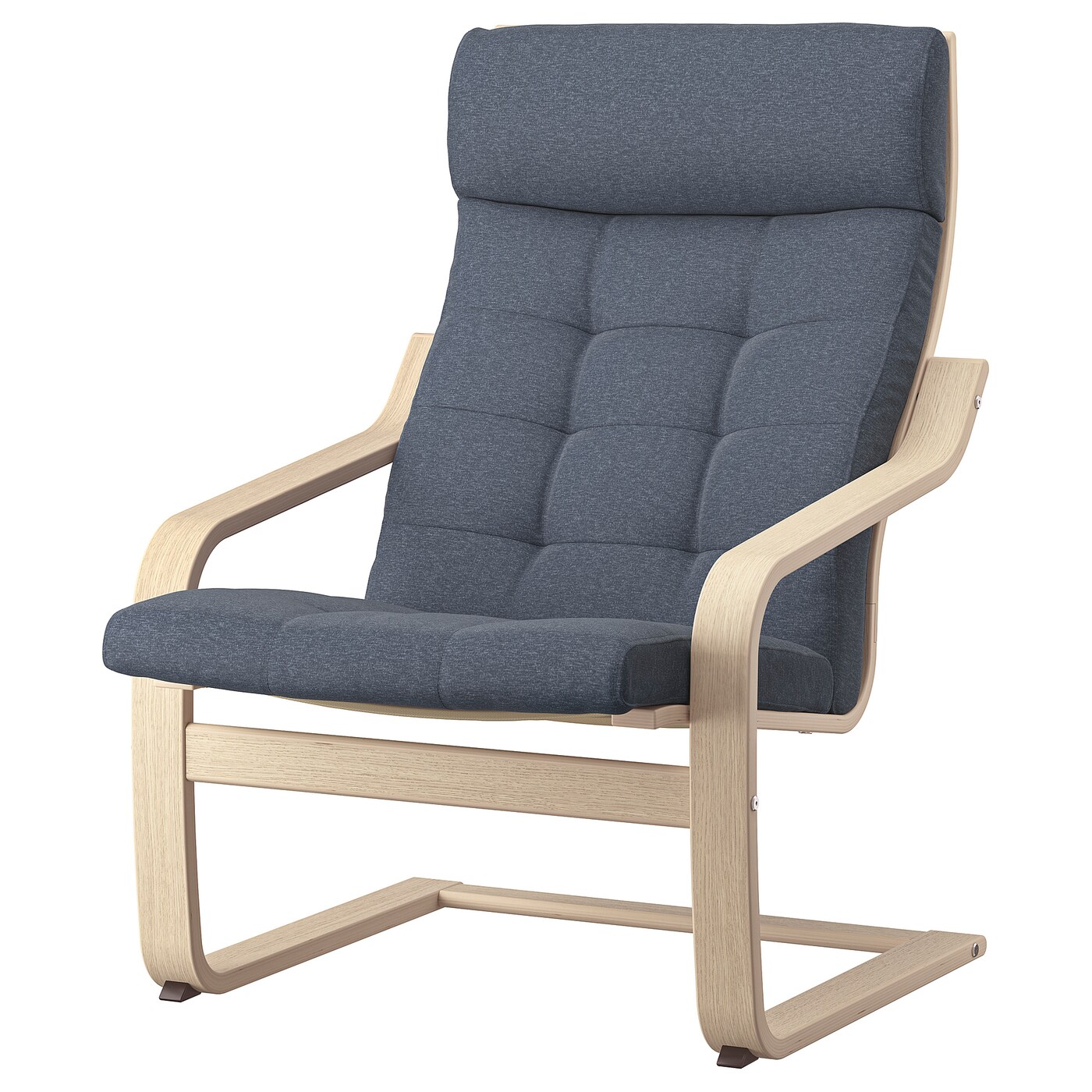 IKEA POÄNG fotel, okleina dębowa bejcowana na biało/Gunnared niebieski, Szerokość: 68 cm