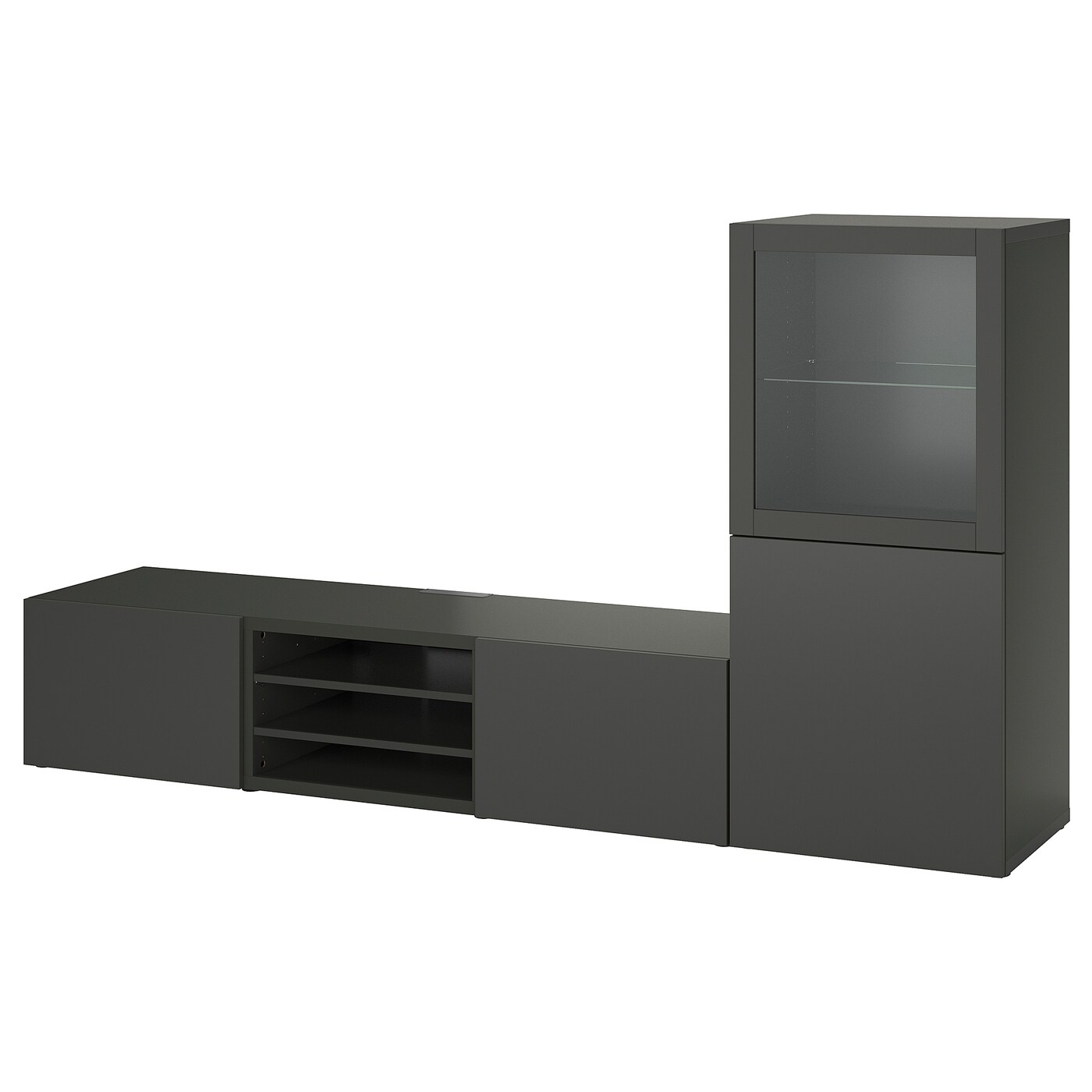 IKEA BESTÅ kombinacja na TV/szklane drzwi, ciemnoszary Sindvik/Lappviken ciemnoszary, 240x42x129 cm