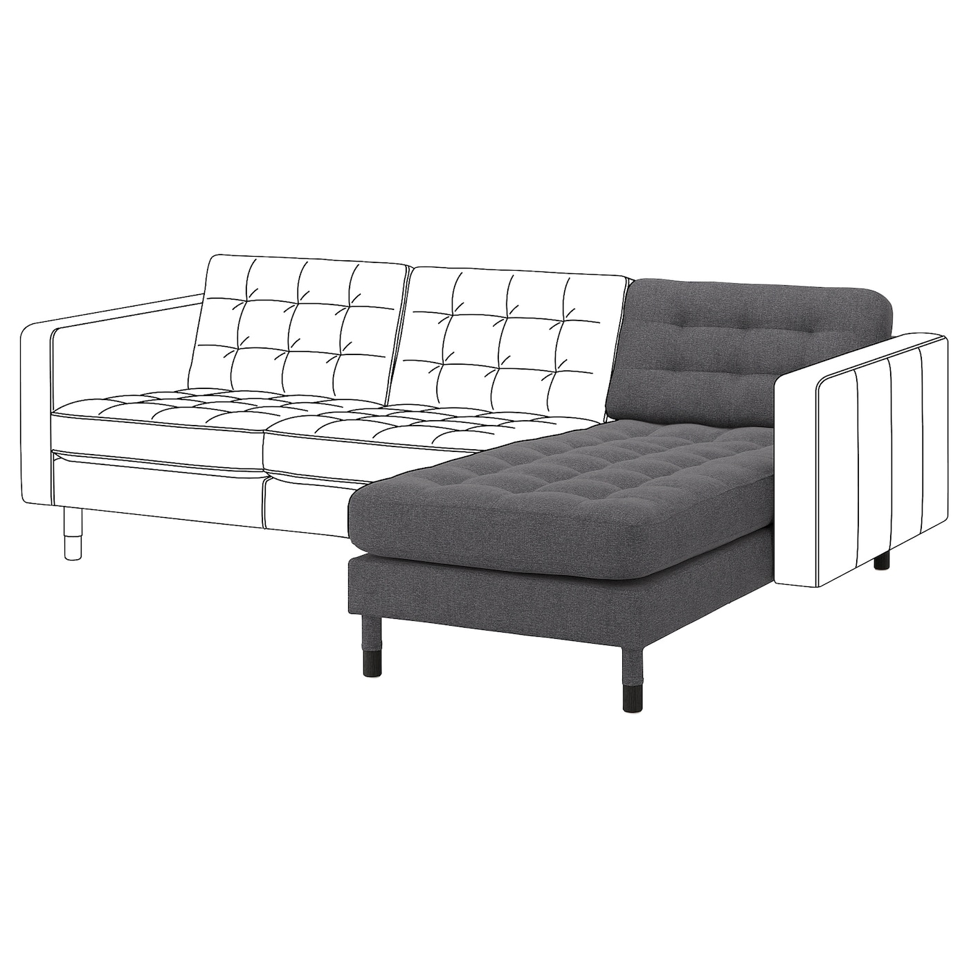 IKEA LANDSKRONA leżanka, dostawka, Gunnared ciemnoszary/drewno/czarny, Szerokość: 78 cm