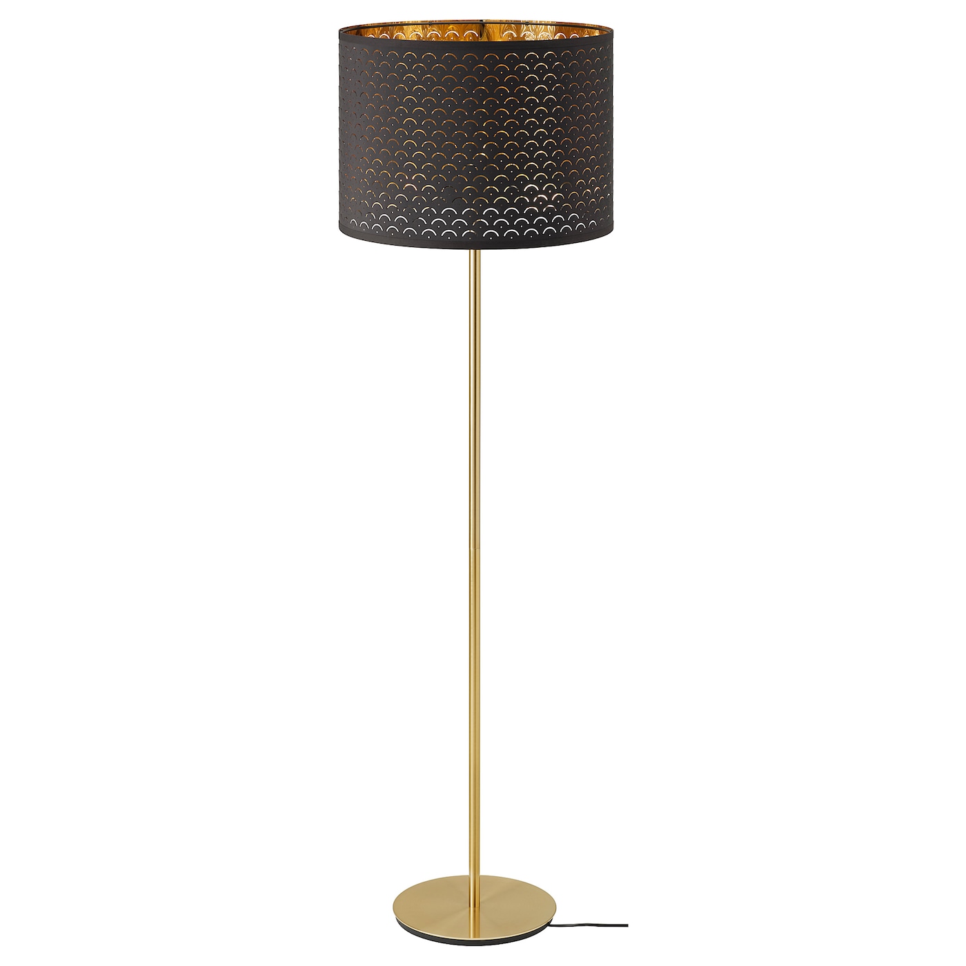 IKEA NYMÖ / SKAFTET lampa podłogowa, czarny mosiądz/mosiądz, Szerokość abażura: 44 cm